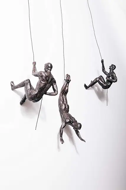 Bronze Adventure Friends Climber Statues Set - 3-Piece Wall Art Decor