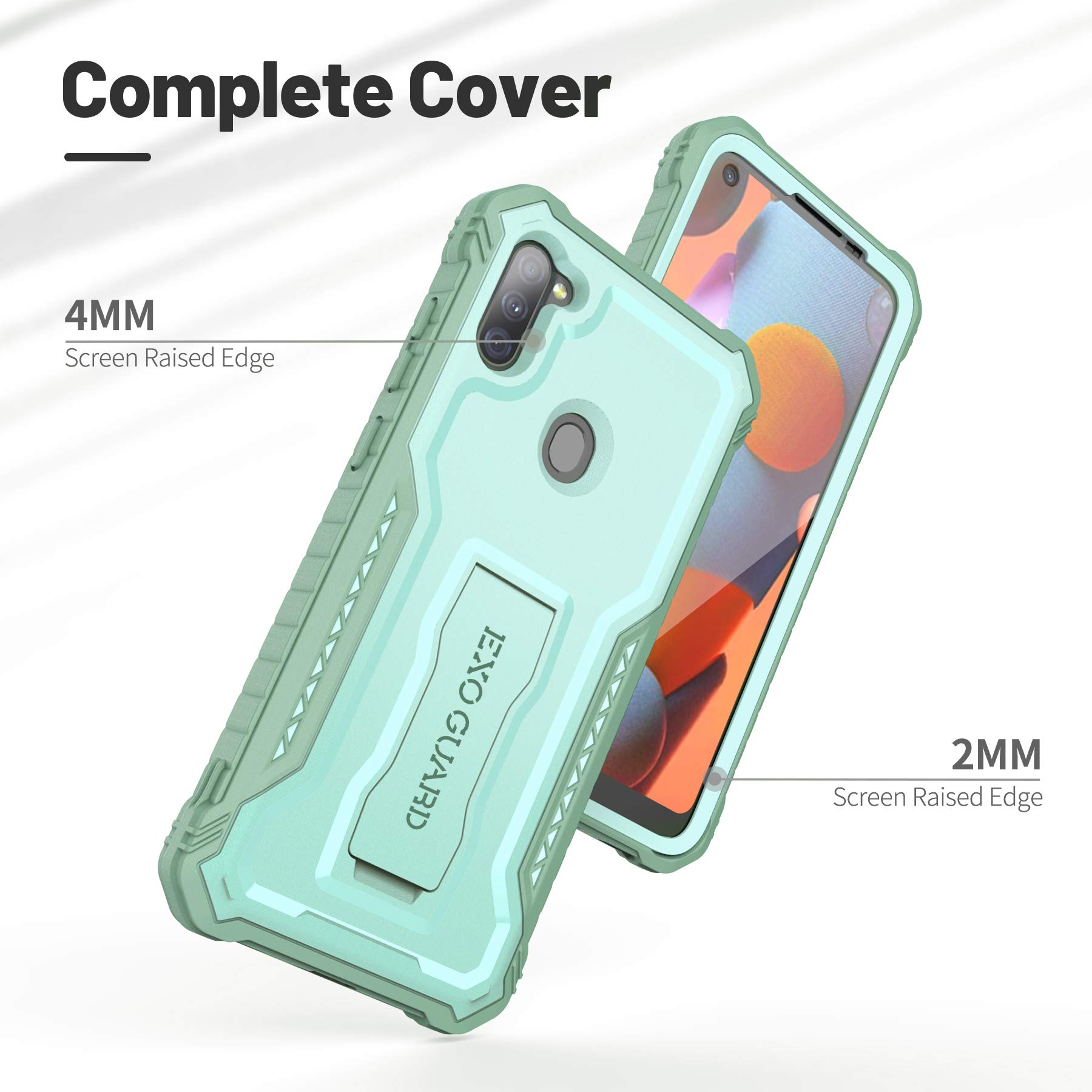 ExoGuard for Samsung Galaxy A11 Case, Rubber Shockproof Full-Body Cover Case Built-in Screen Protector and Kickstand Compatible with Samsung A11 Phone (): Pink