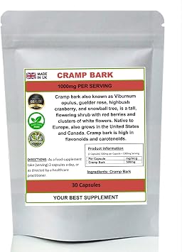 Cramp Bark Capsules 1000mg- Natural Pure no additives Viburnum Opulus 30