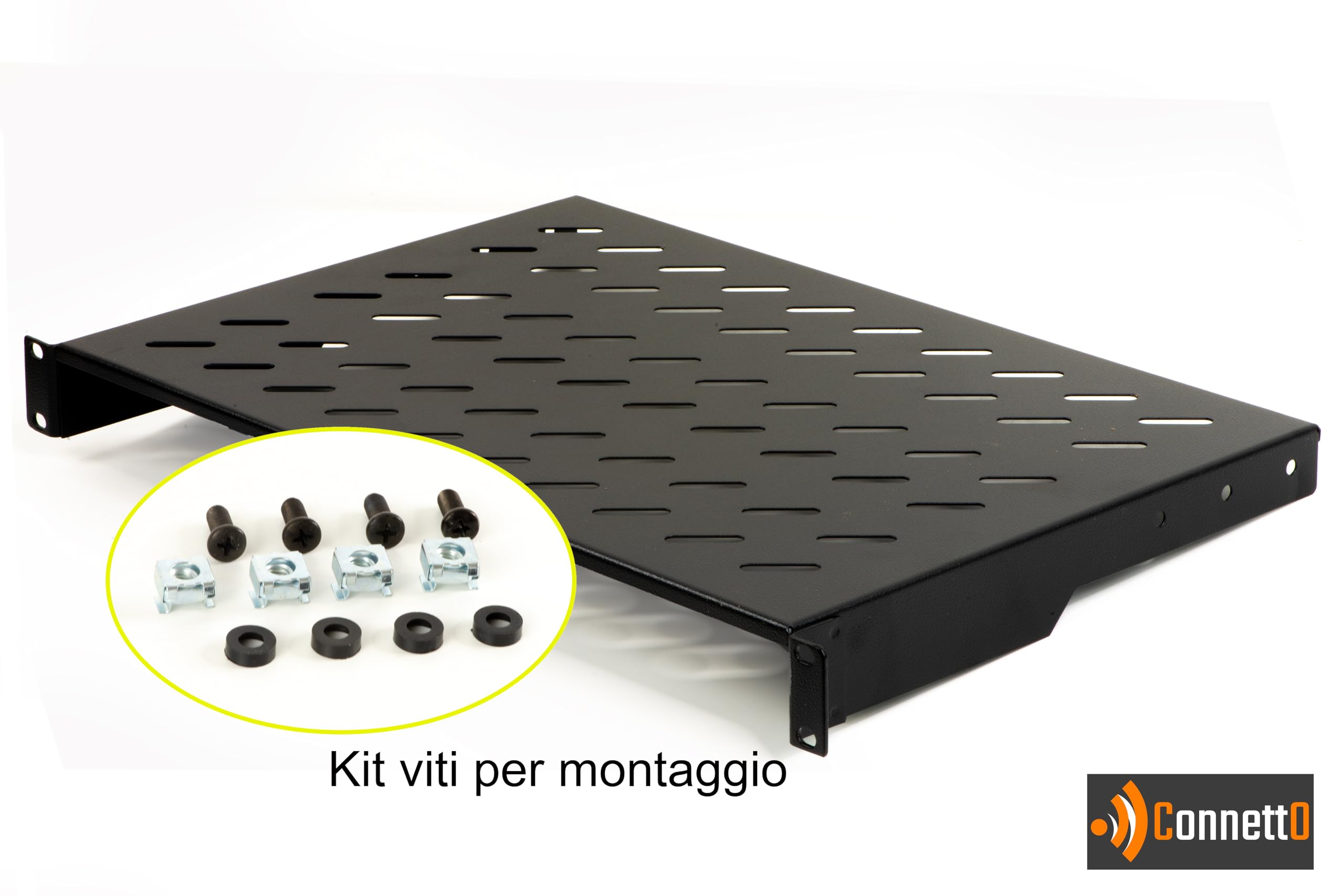 CORIP300N Stahlregal für Rackschrank mit 30 kg Tragfähigkeit und perforierter Oberfläche für Luftzirkulation 48,5 x 30 x 4,5 cm, Farbe Schwarz RAL9005