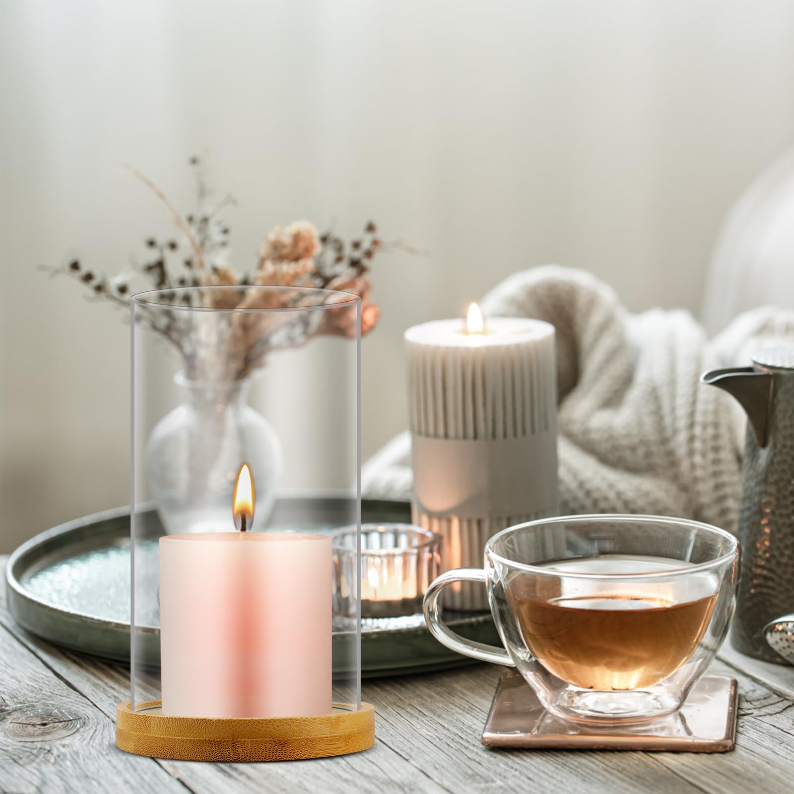 Set 2 Portacandele In Vetro Senza Fondo - Cilindrico Trasparente, Diam. 7,5 Cm X Alt. 15,2 Cm - Foto 10