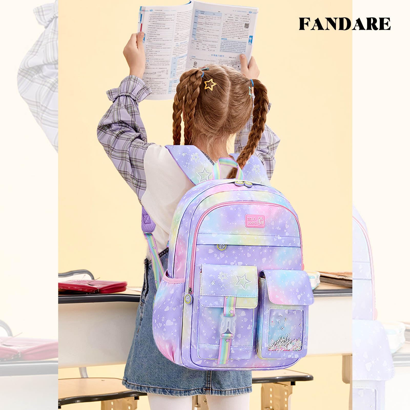 FANDARE Lindo Mochilas Infantiles Galaxy Mochila Ultraligero Mochilas Escolares para niños y niñas Mochilas Infantil Mochilas Tipo Casual para Estudiante Viaje Mochila Escolar Galaxia Púrpura