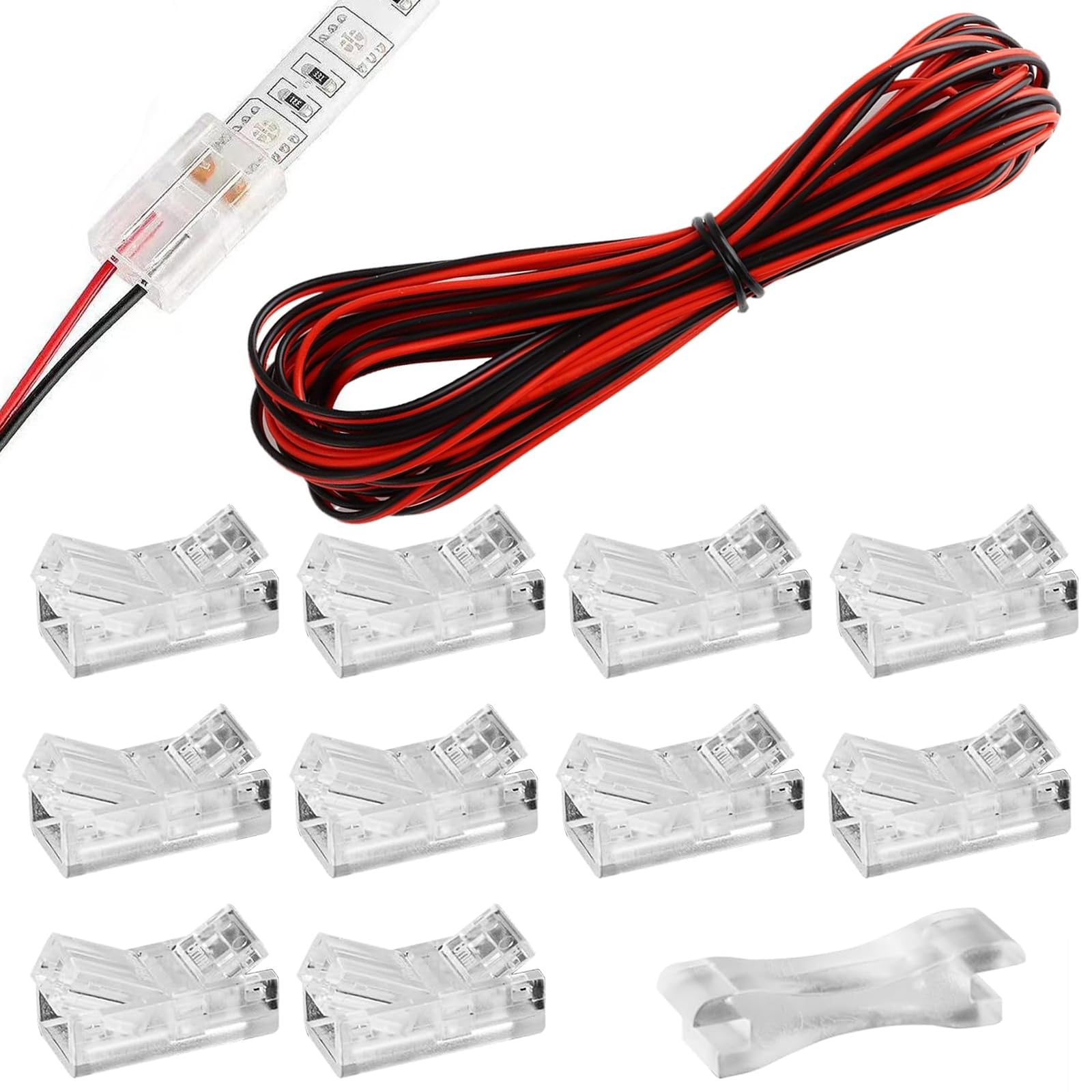 Alrens COB LED Strip Light Connectors for 8mm Width COB LED Strip Lights, 10 Pcs 2 Pin LED Strip Connectors Solderless led Strip Connector, Strip to Wire Quick Connection Adapter