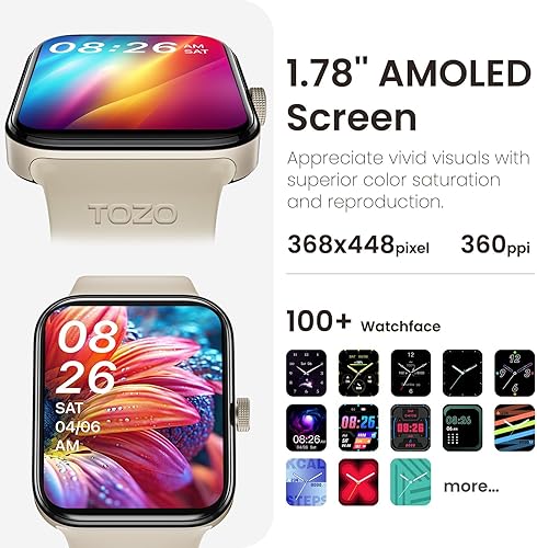 Miniatura 2 de TOZO AMOLED S4 AcuFit One - Reloj inteligente de 1.78 pulgadas, pantalla ultra clara para hombres y mujeres, monitor de actividad física de