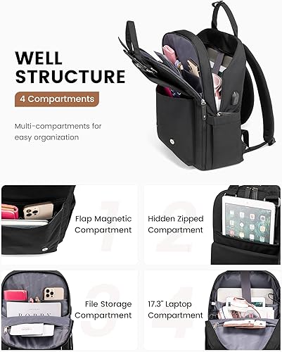 Miniatura 3 de LOVEVOOK Mochila para laptop para mujer, mochila vintage de viaje de negocios con puerto de carga USB, para profesores, médicos, enfermeras, bolsa