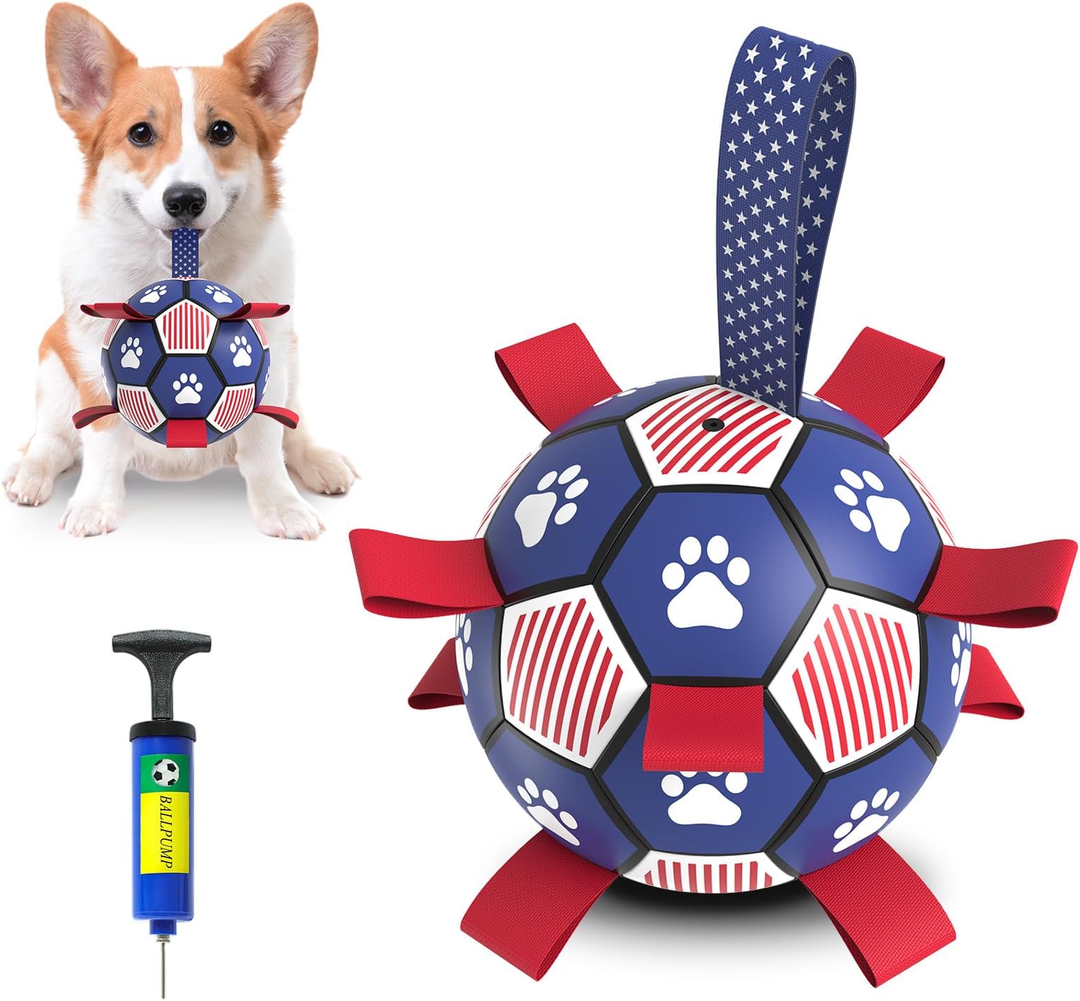 PetDroidDog Soccer Ball, 6'' World Cup Outdoor Interactive Dog Ball Toy, Dog Birthday Gift Toy for Tug of War,Puppy Toy, Dog Water Toy for Small&Medium Dog