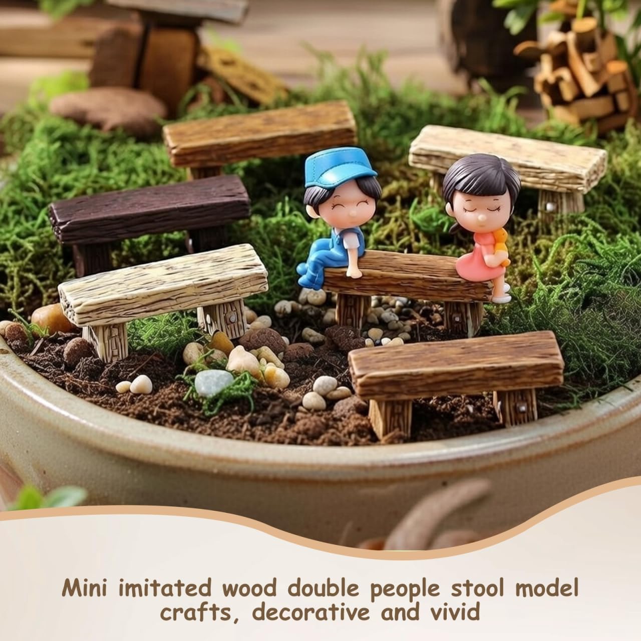 KESYOO 6Pcs Miniature Bench Set Resin Faux Wood Mini Benches for Crafts Micro Landscape Dollhouse and Fairy Garden Accessories 2.20 Inch