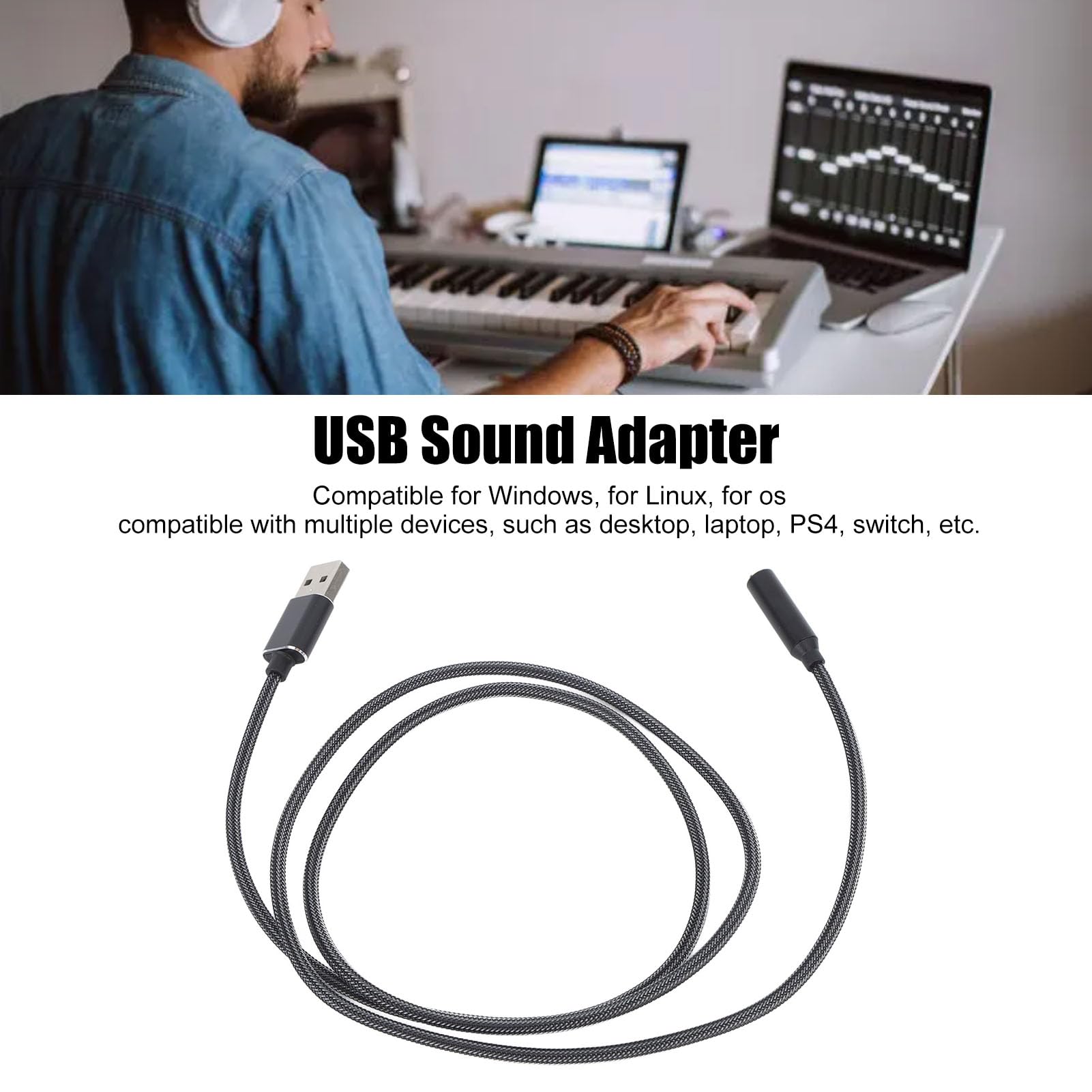 External Stereo Sound Adapter, USB Voice Card USB to 3.5mm Jack Sound Adapter External Stereo Audio Card for Headphone 4 Core Laptops