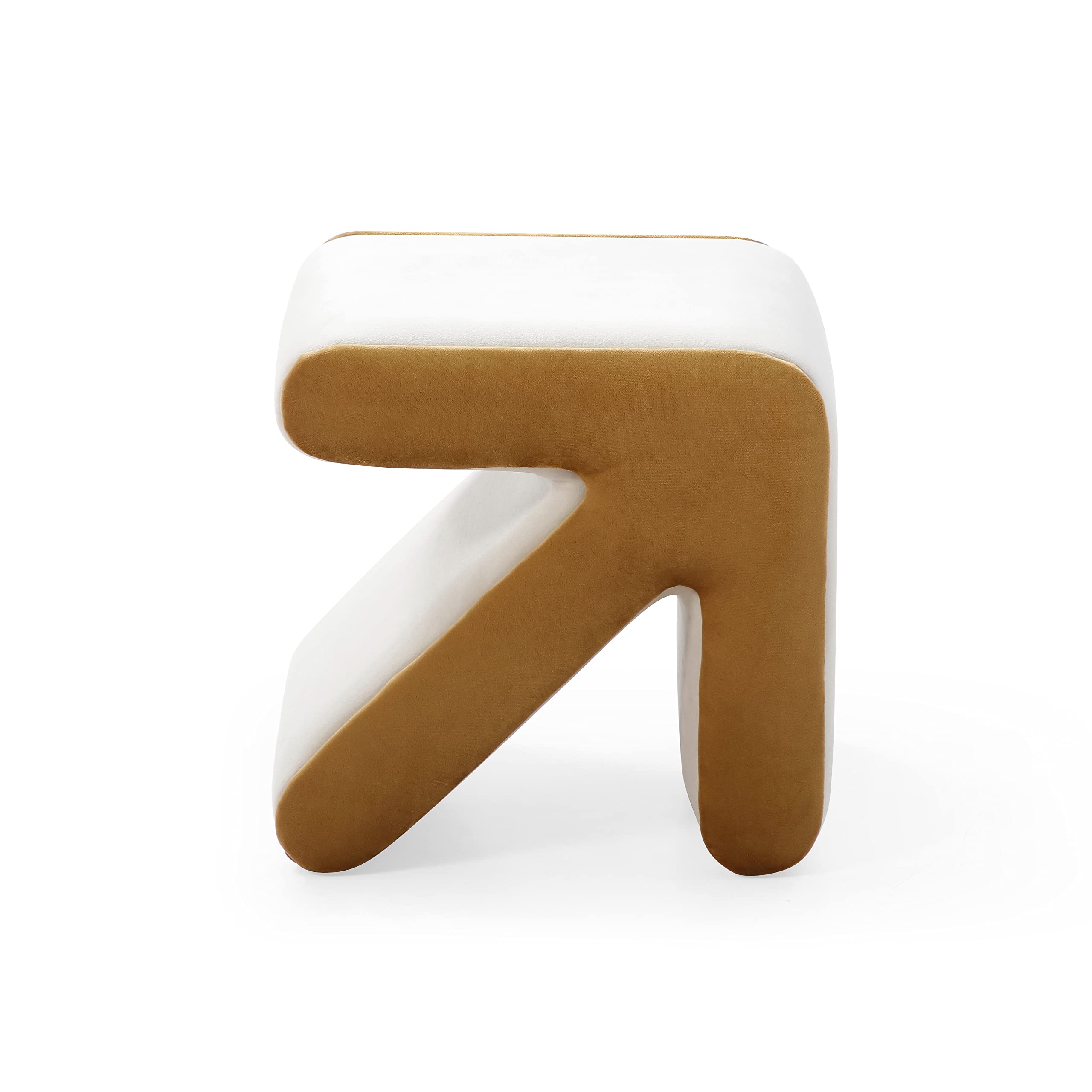 HomSof Modern Upholstered Velvet Sofa Stool Shoe Bench Multifaceted Stool Coffee Table Arrow Design Handicraft Decoration for Living Room, Beige+Gold