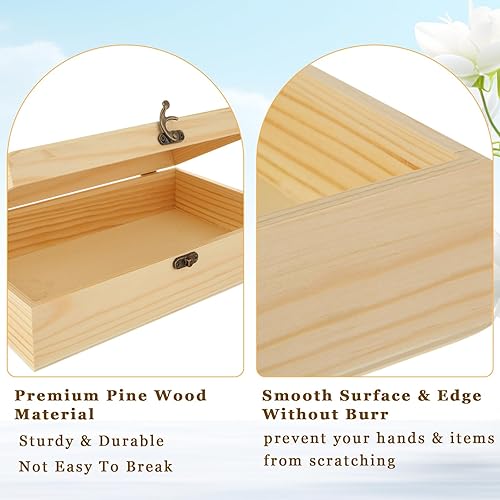 Miniatura 3 de Paquete de 2 cajas de madera sin terminar con tapa con bisagras, caja de almacenamiento de madera sin terminar de 12 x 7 x 3 pulgadas, caja de