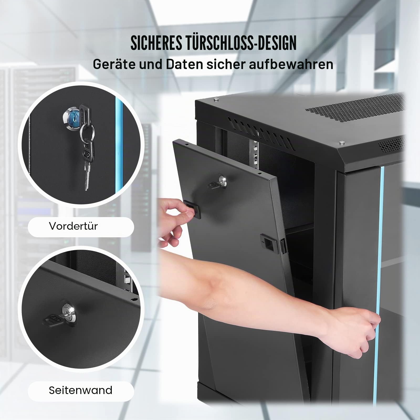 VEVOR 9U Netzwerk-Serverschrank zur Wandmontage, 15,5 Zoll tief, Server-Rack-Schrankgehäuse, ca. 91 kg. Bodenmontierte Ladekapazität, mit abschließbaren Glastür-Seitenwänden, für IT-Geräte, A/V-Geräte