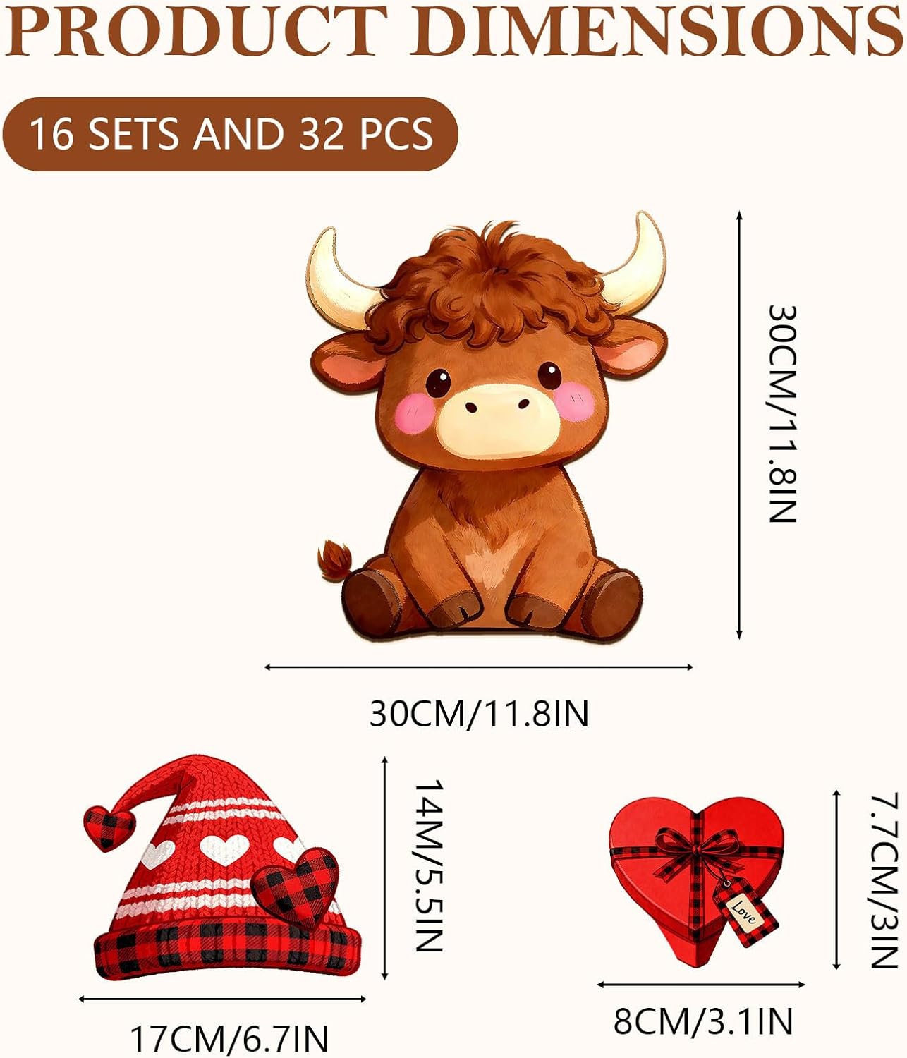 Interchangeable Wooden Highland Cow Decorations, Christmas Hanging Wall Door Decor, Holiday Seasonal Decor and Detachable Hats Welcome Sign, Farmhouse Hanging Sign for Front Door, 32 PCS