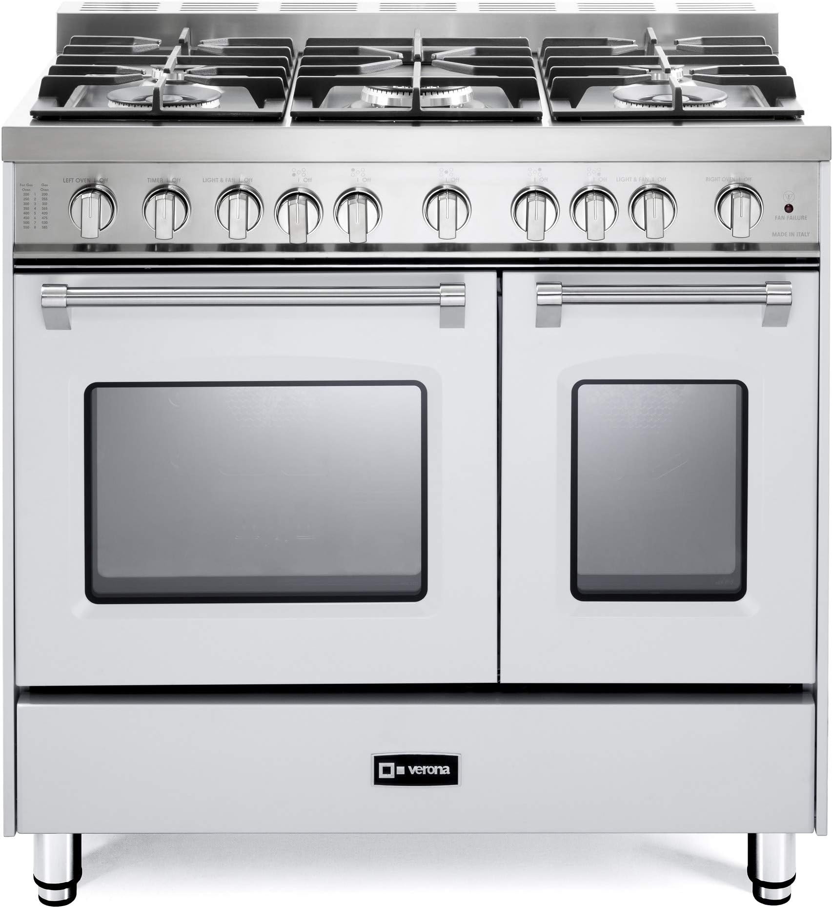 VeronaPrestige Series VPFSGG365DW 36 inch. All Gas Range Freestanding 5 Sealed Burners Double Oven Convection Storage Drawer True White