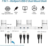 Vista 3 de AVLT Soporte de escritorio con brazo de monitor dual de 17"-43" con bandeja para laptop de 15" y estación de acoplamiento USB-C, HDMI 4K60Hz, USB-A