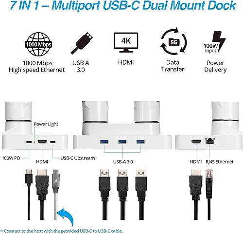 Miniatura 3 de AVLT Soporte de escritorio con brazo de monitor dual de 17"-43" con bandeja para laptop de 15" y estación de acoplamiento USB-C, HDMI 4K60Hz, USB-A