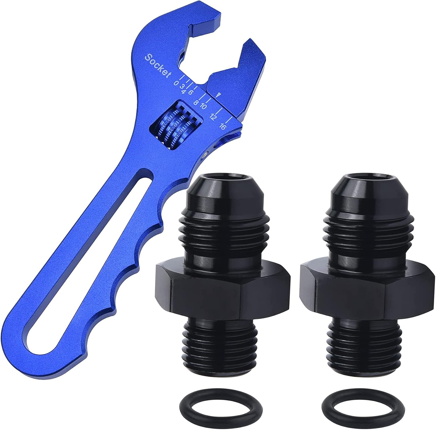 EVIL ENERGY 6AN Male to M12 x 1.25mm Male Metric Thread Fitting 2PCS Bundle with Adjustable 3AN-16AN Wrench Aluminum Blue