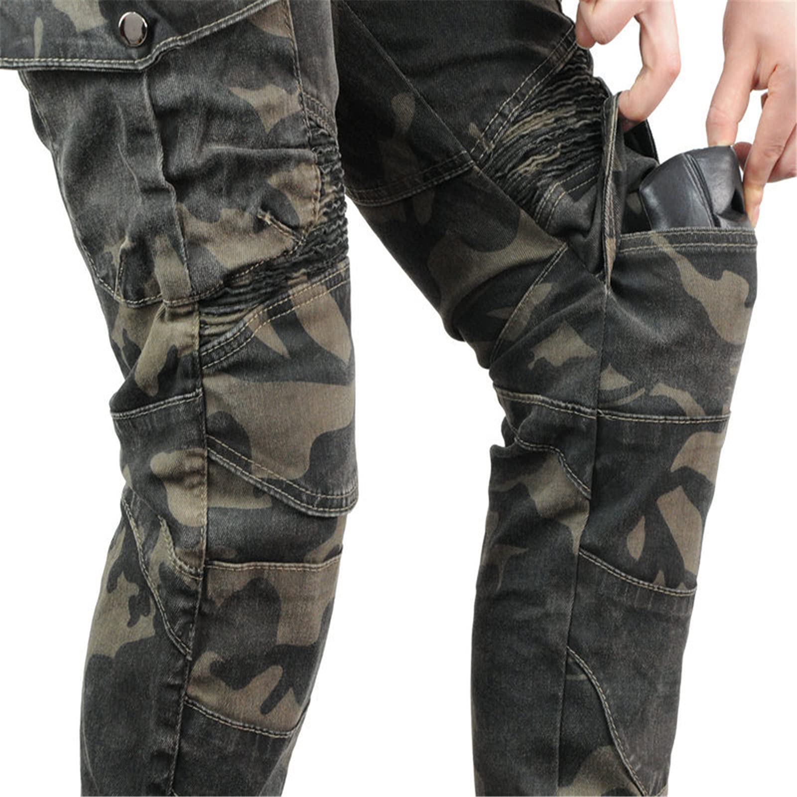 Donna Pantaloni da Moto,Motorcycle Jeans Biker Motociclista Stretch Mimetico Ciclismo Pantalone Multitasche con 2 Protezioni Ginocchia E 2 Protettori Anca