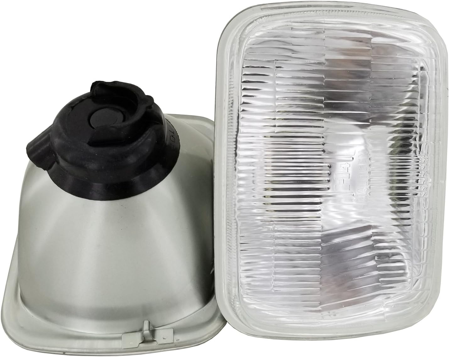 GS Power OEM style 7x6 inch Round Glass Lens Housing H4 HID for Cars, Truck and Van, LED Halogen High Low Beam Headlight Lamp Conversion Vehicle Light Assembly (Grey)