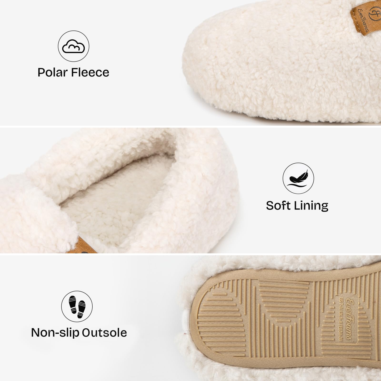 EverFoams, Pantofole da donna chiuse, felpate, soffici e comode, in shearling sintetico e memory foam
