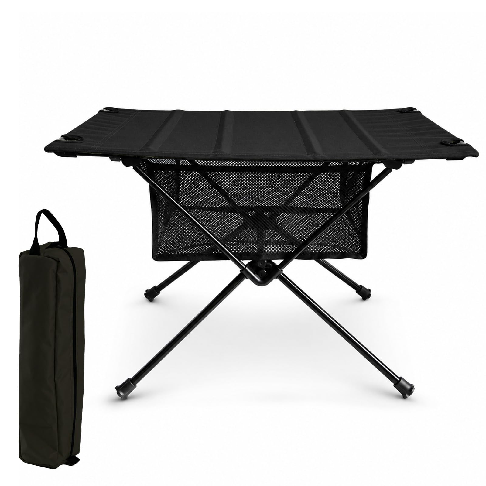 BUERPINKING Faltbar Campingtisch klappbar, Klapptisch Klein Faltbar, Camping Tisch Klapptisch mit Tragetasche und Netztasche, Outdoor Tisch Ultraleicht Tragbarer für Outdoor, Wandern, Schwarz