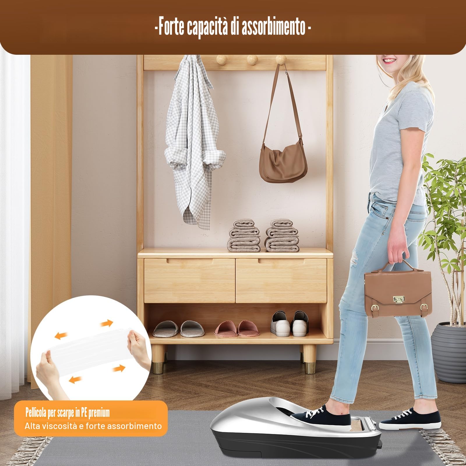 Dispenser portatile per copriscarpe, con pellicola per scarpe, argenteo, per casa ufficio supermercato