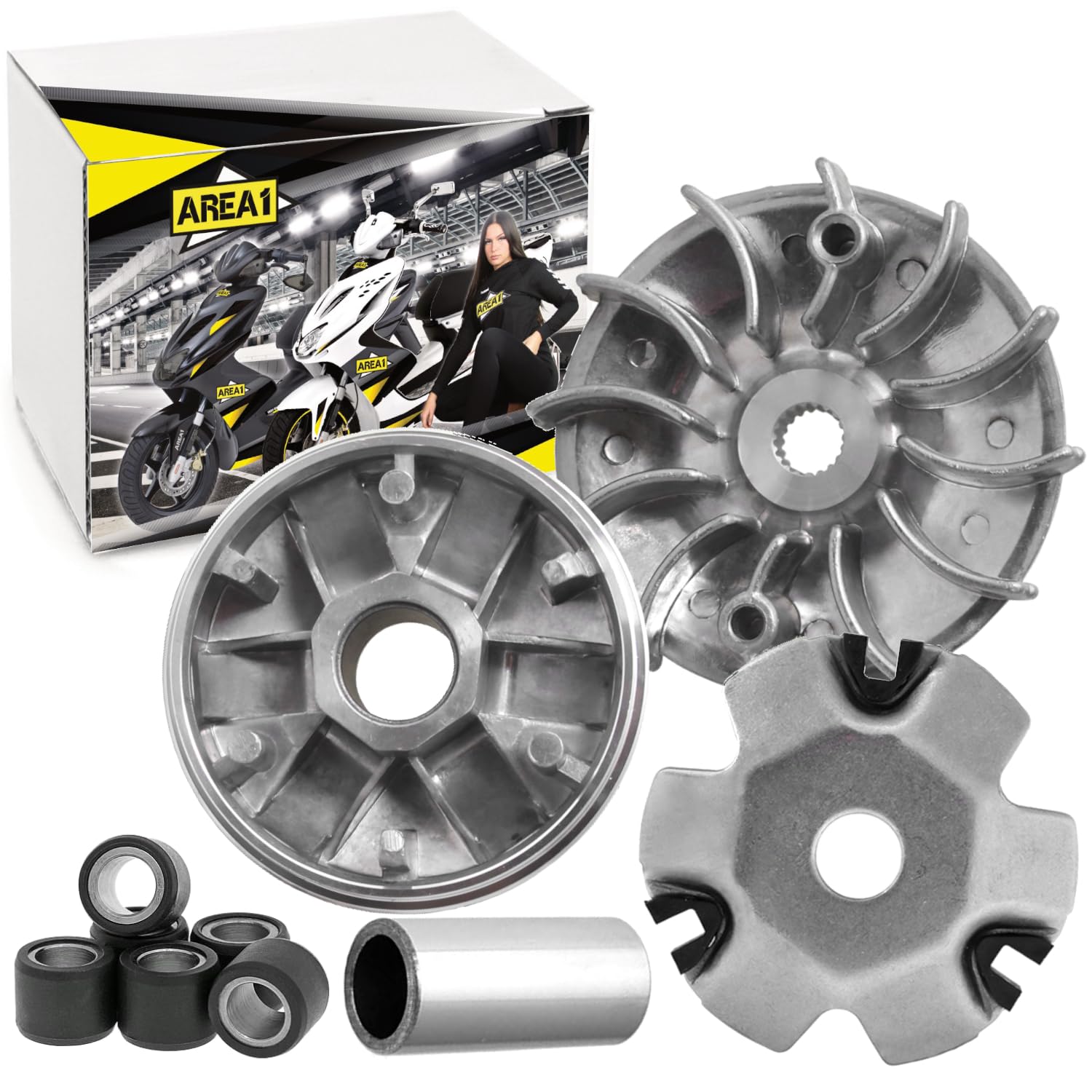 Area1 Variomatik + Keilriemen 10" für 125/150ccm 4T Motorroller kompatibel mit Baotian Nova Motors Guoben Lexmoto Ering Rex Keeway Neco Lingben Wangye Znen RS Ultima FlexTech 152/157QMI/GY6 Vanguard