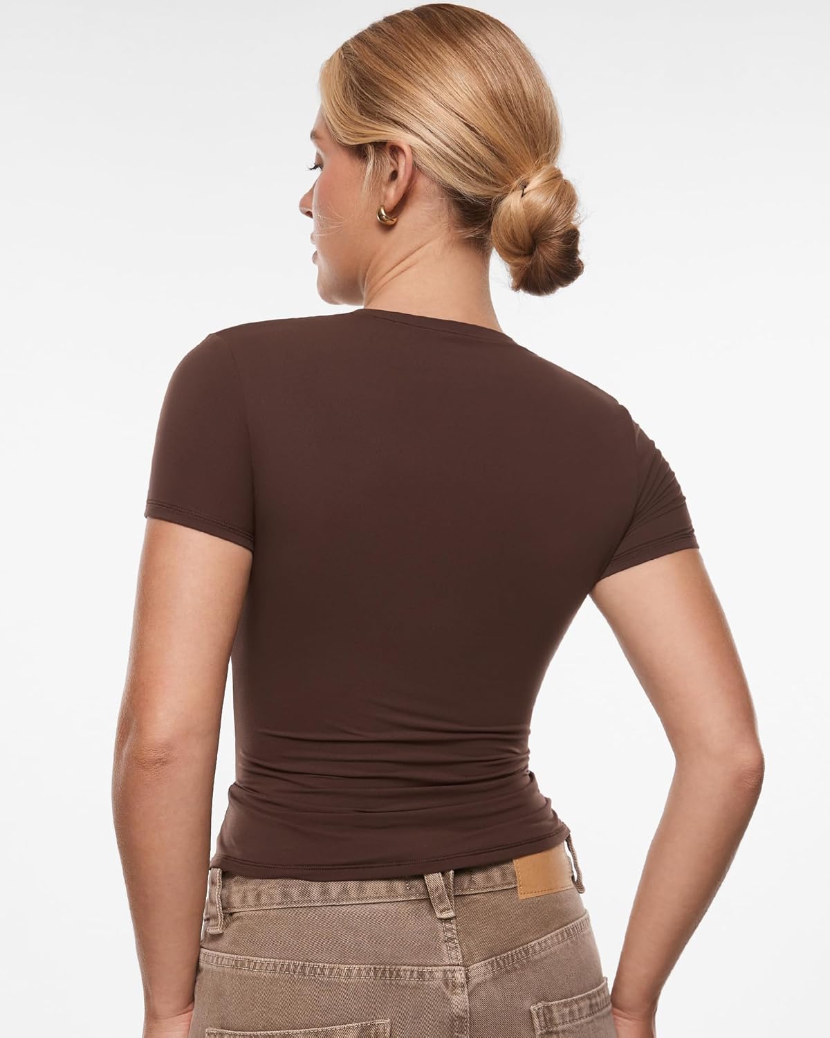 INLYRIC Women's Inbarely Ultra Short Sleeve Tops Crew Neck Double Lined Going Out Slim Fit T Shirts Summer Basic Tees - Image 5