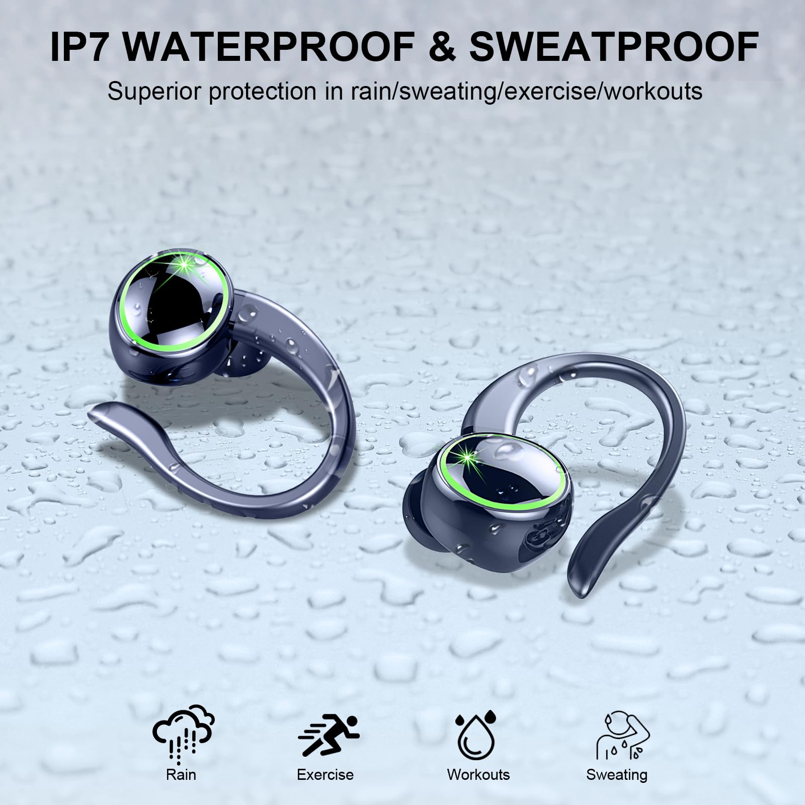 Auriculares inalámbricos Bluetooth Deportivos, 50H Auriculares Inalambricos con Cancelacion Ruido ENC, Auriculares Bluetooth 5.4 HiFi Estéreo con 4 HD Mic, IP7 Impermeable/para Running/Pantalla LED