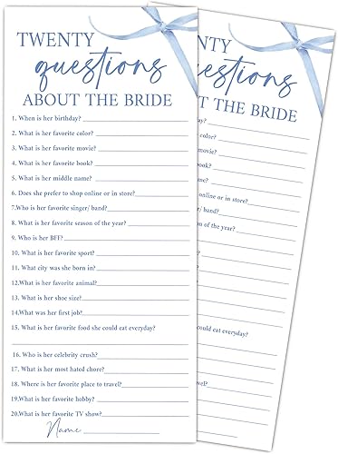 Miniatura 18 de Juegos de fiesta de boda con lazo azul, juegos de boda para 25 invitados, tarjetas de fiesta de compromiso, suministros de fiesta de compromiso y