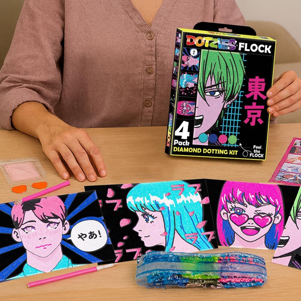DIAMOND DOTZ Neon Flock Anime Diamond Painting Kits for Adults - Colorful Diamond Art Kits a Relaxing Creative Craft Kit with Dotz Gems 10x8