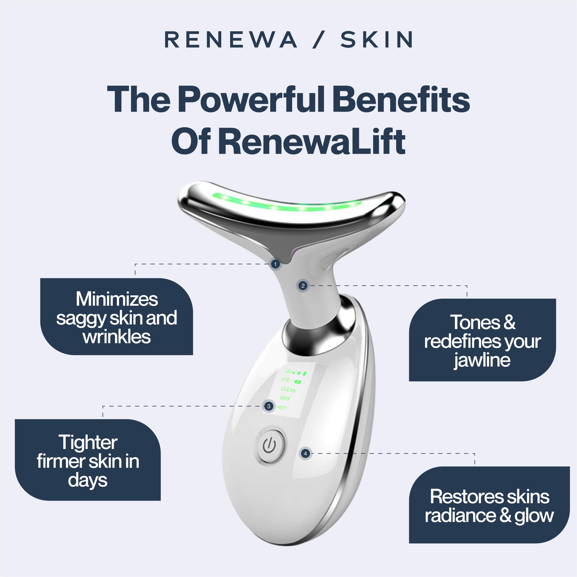 RenewaLift Face & Neck Sculpting Tool | Handheld Beauty Device with Gentle Light & Soothing Vibration | at-Home Skincare Tool for a Smoother, Refreshed, and Radiant-Looking Complexion