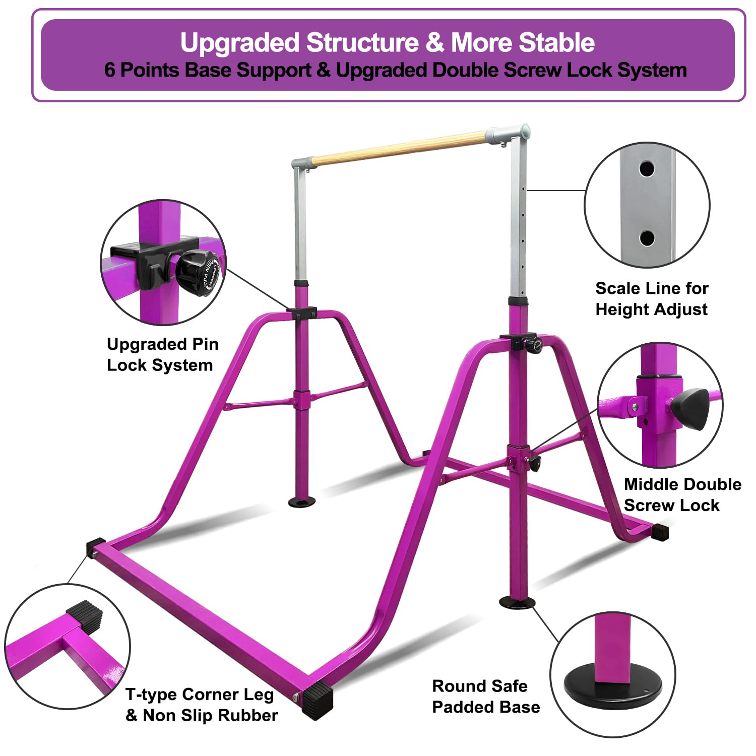 Foldable & Moveable Gymnastics Horizontal Bar with Rings,3’to 5’Adjustable Height Expandable Junior Kip Bar for Home,Indoor Gym Equipment for Kids 7 Foldable & Moveable Gymnastics Horizontal Bar with Rings,3’to 5’Adjustable Height Expandable Junior Kip Bar for Home,Indoor Gym Equipment for Kids - Image 5
