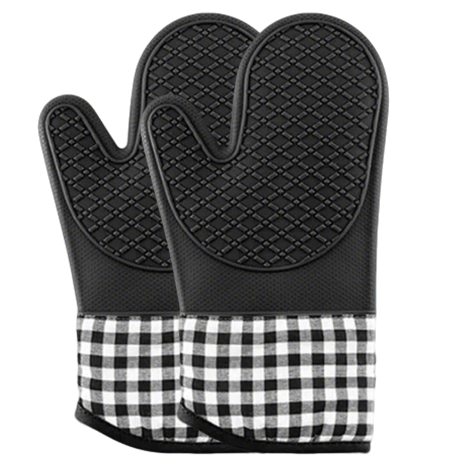 Eastrise Heat Resistant Silicone Oven Gloves, Non-Slip Waterproof Kitchen Mitts with Extended Cuff, Pot Holders for Cooking, Baking, BBQ, Microwave, Heat Resistant up to 500°F(Black /2 PCS)