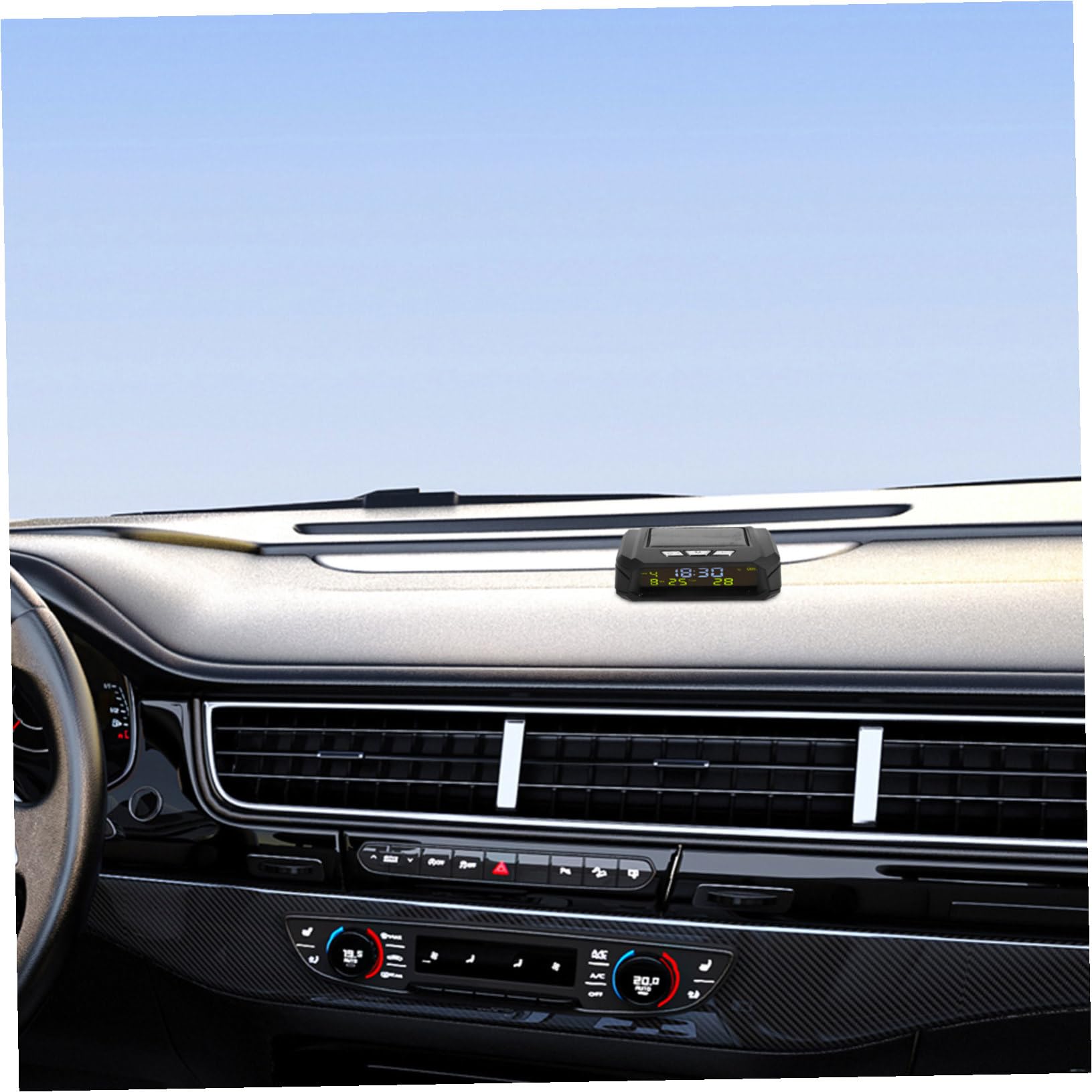Reloj Solar Digital para Coche con Pantalla de Fecha, Hora y Temperatura, Multifuncional, Fácil Instalación, Material Abs para Salpicadero Negro