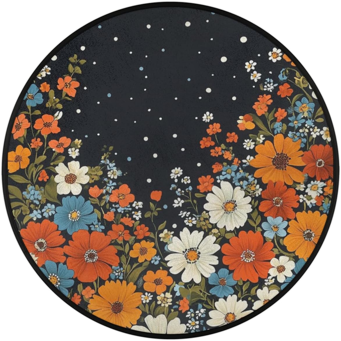 Round Area Rug 3 ft - Colorful Flower Washable Circle Rugs Non Slip Round Floor Mat - Soft Large Carpet for Living Room Nursery Bedroom Kitchen