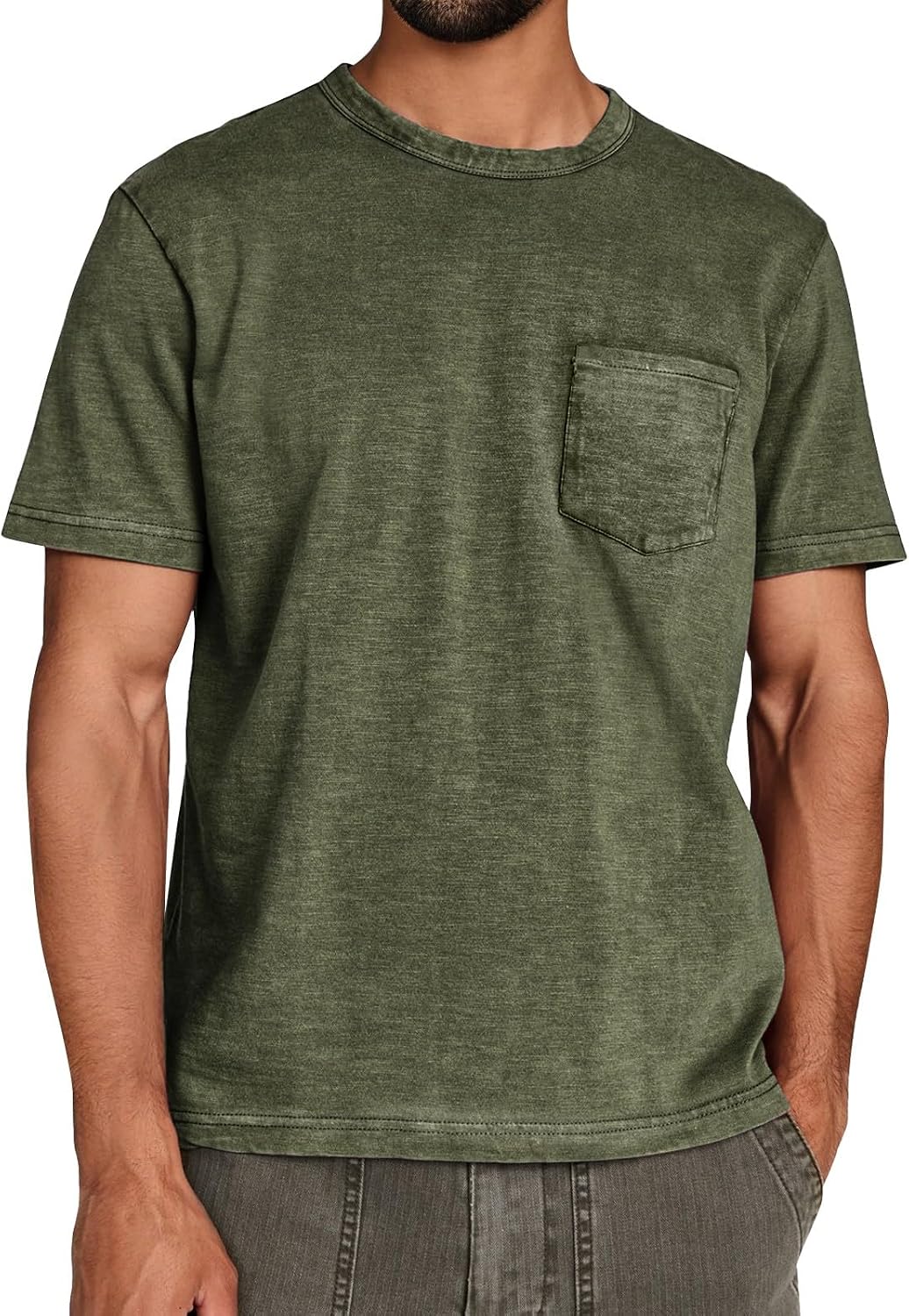 WENKOMG1 Men's Vintage T-Shirt Short Sleeve Distressed Summer Basic Work Tee Shirt with Pocket, M-3XL