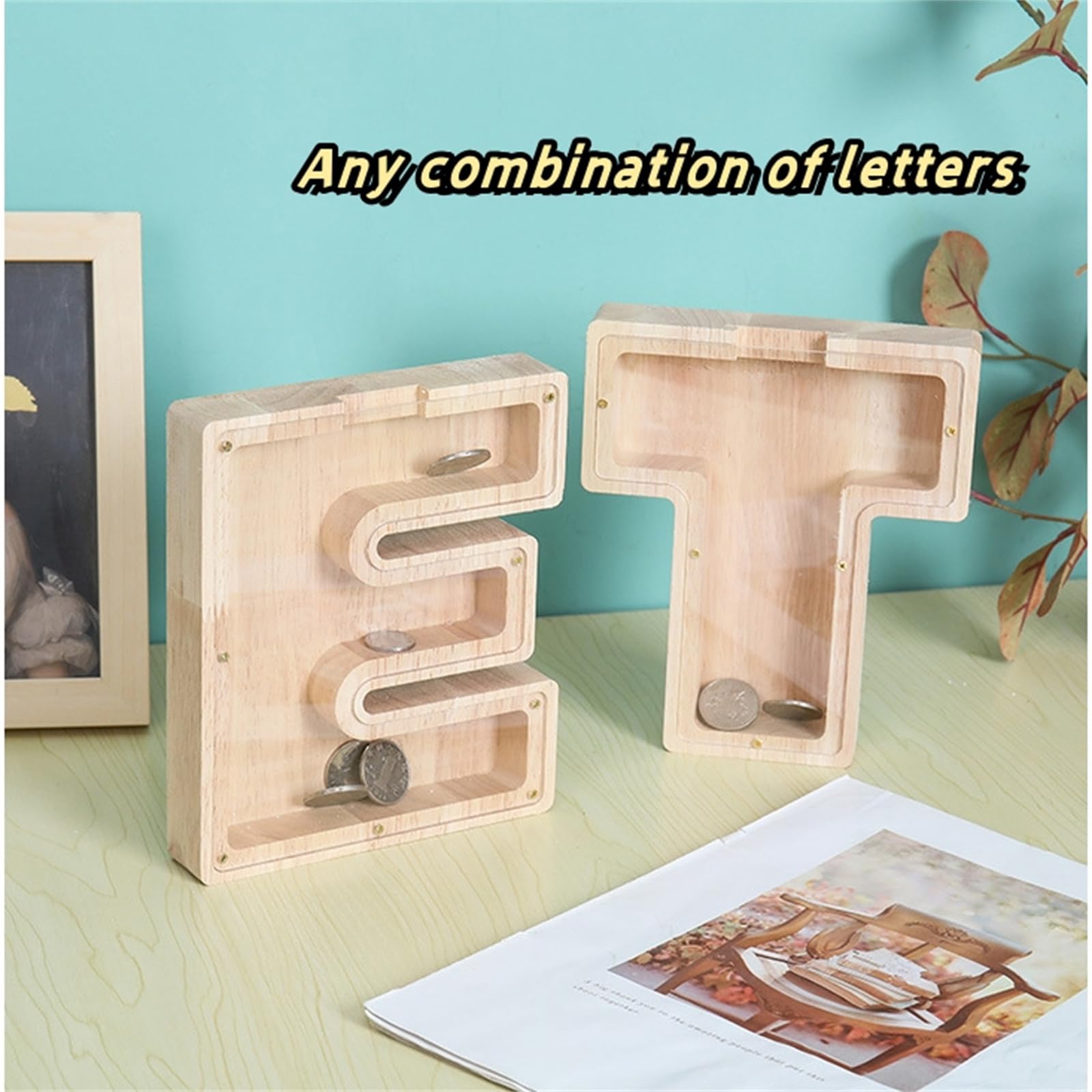 動物 貯金箱 木製 コインバンク アルファベット 小物入れ おしゃれ シンプル 100円玉 500円玉 アルファベット貯金箱 イニシャル貯金箱 木製  レター 貯金箱 コインバンク 貯金箱 A-Z英字マネーボックス 手作りパーソナライズボックス 子供用 ギフト アルファベット置物 ...