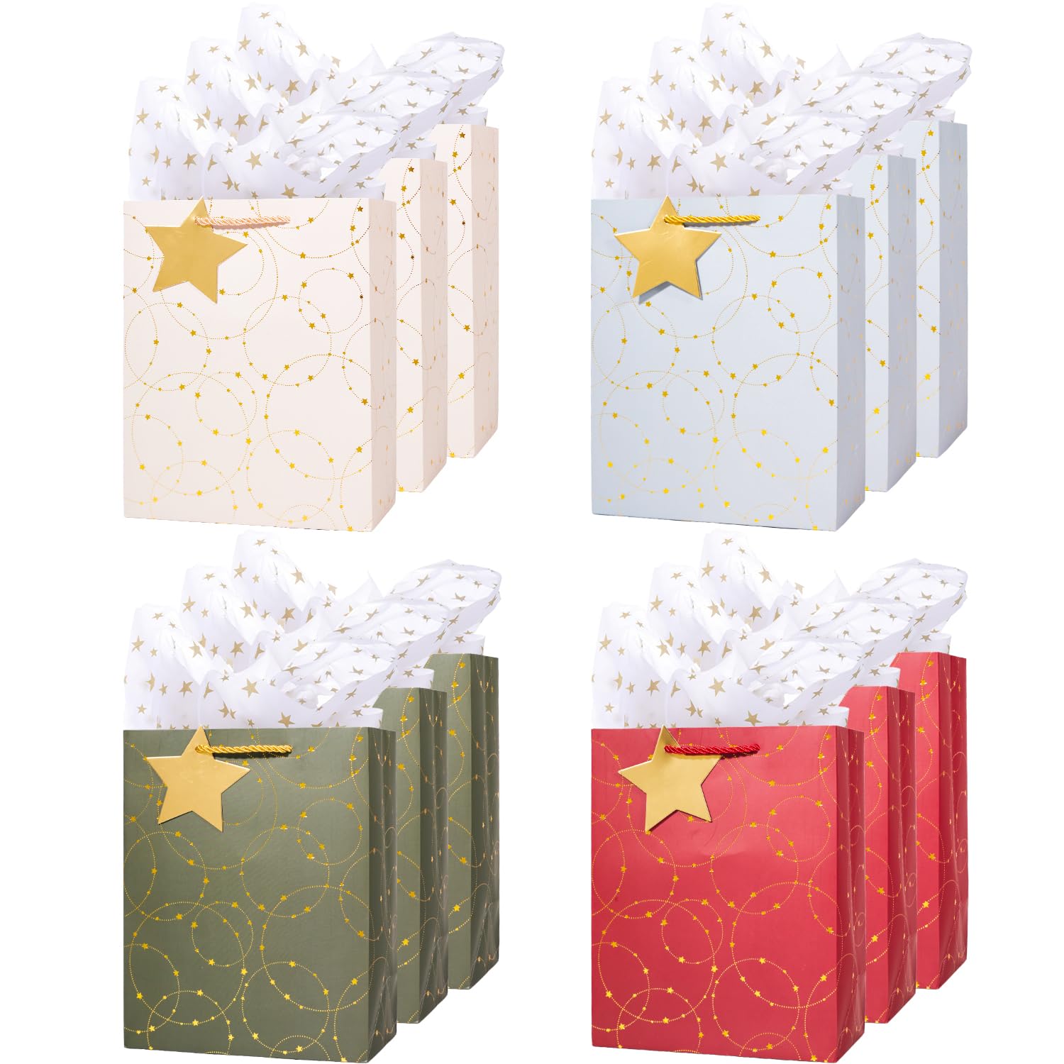 Gift Bag,12Pcs Paper Gift Bags with Tissue Paper & Gift Tags for Family Friends Teacher Birthday Weddings Anniversaries Christmas Thank You Small Business (Medium)