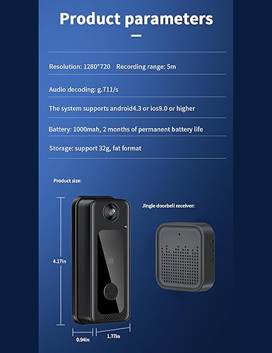 Miniatura 9 de Timbre inteligente inalámbrico M3 2024, alertas de reconocimiento inteligente, monitoreo remoto en tiempo real, cámara de timbre visual de video HD