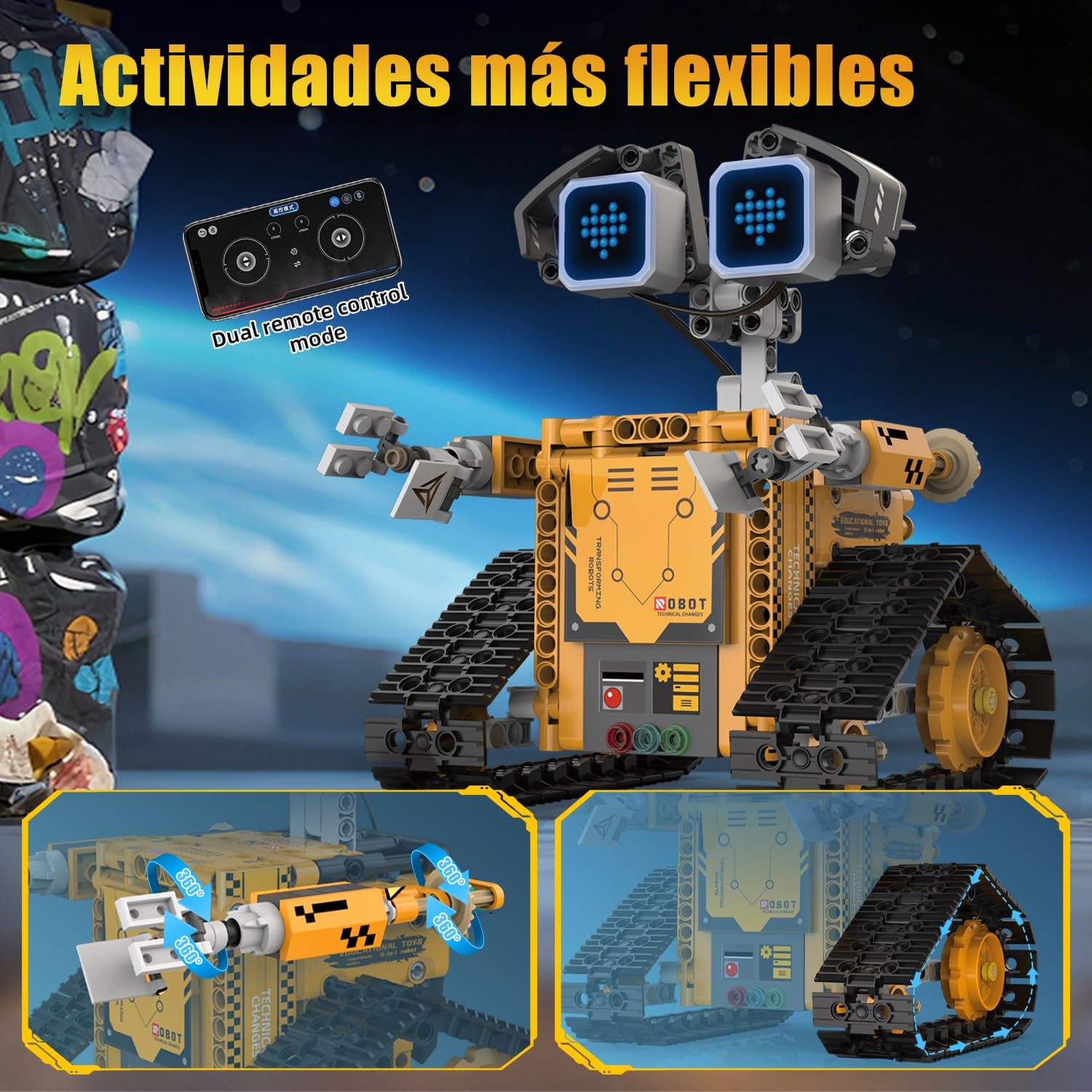 Robot de construcción de tecnología 5 en 1, robot con aplicación y mando a distancia | Technic Wall Robot Kit de construcción con 16 LED mímica, 373 piezas RC programable robot juguete regalo para 6 7 8 10 años