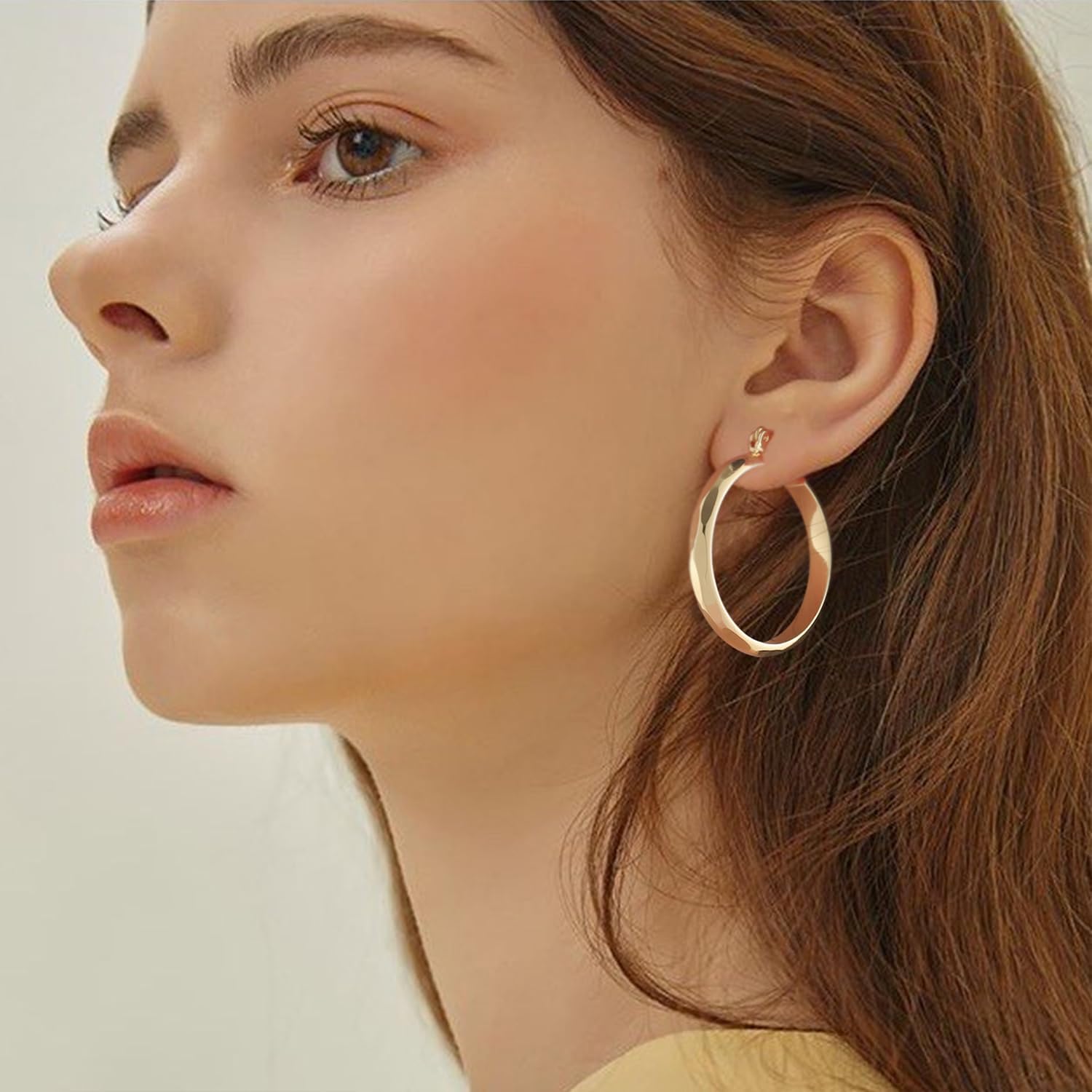 14k Gold Earrings for Women 14k Gold Hoop Earrings for Women Trendy Chunky, Hypoallergenic Earrings for Womens Unique Pattern Jewelry - Image 3