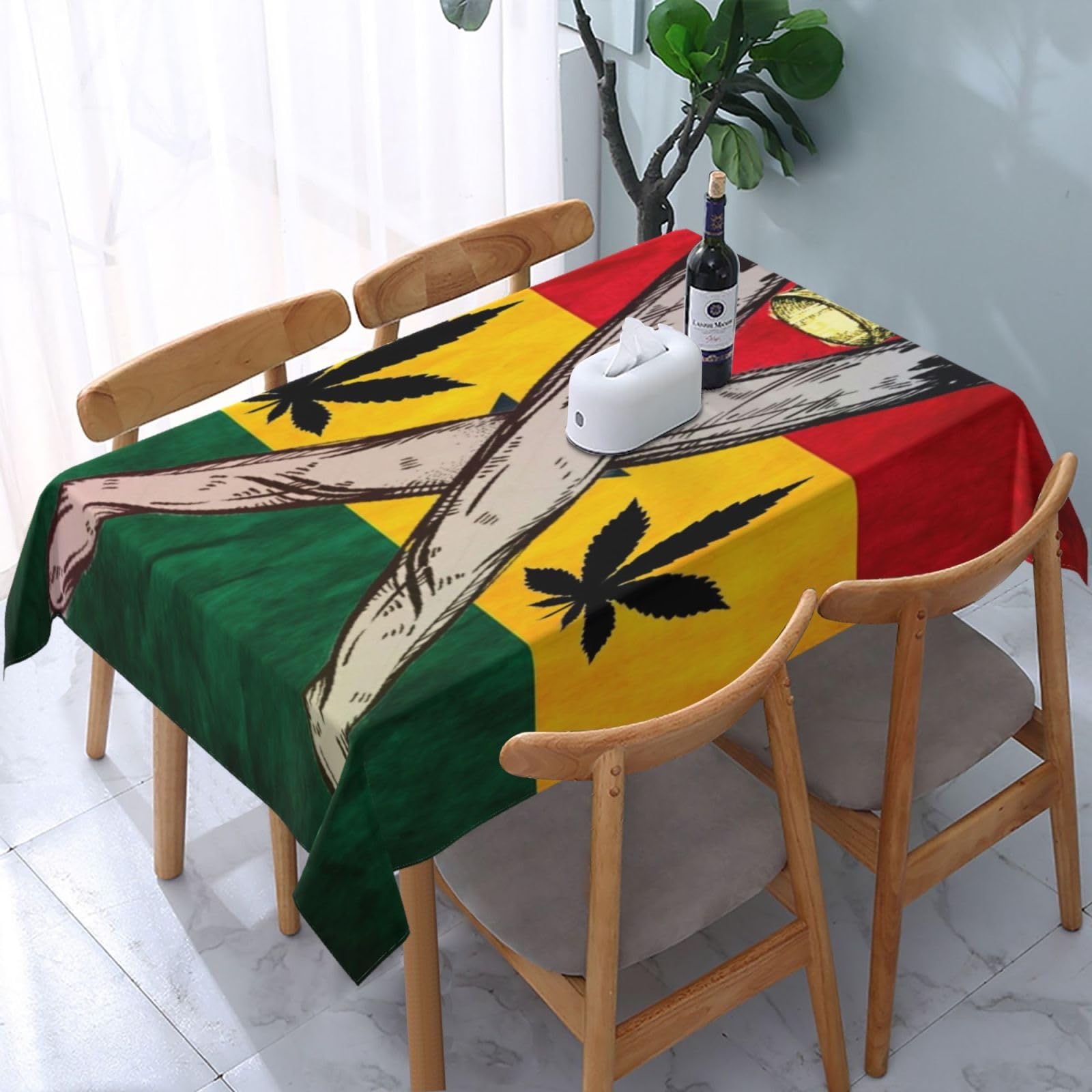 HLBSDM Rasta Flag Reggae Marijuana Leaf Rectangle Tablecloth, Suitable for Wedding, Party and Restaurant Festival Gathering Event Polyester Fabric Decorative Tablecloth(54x72in)