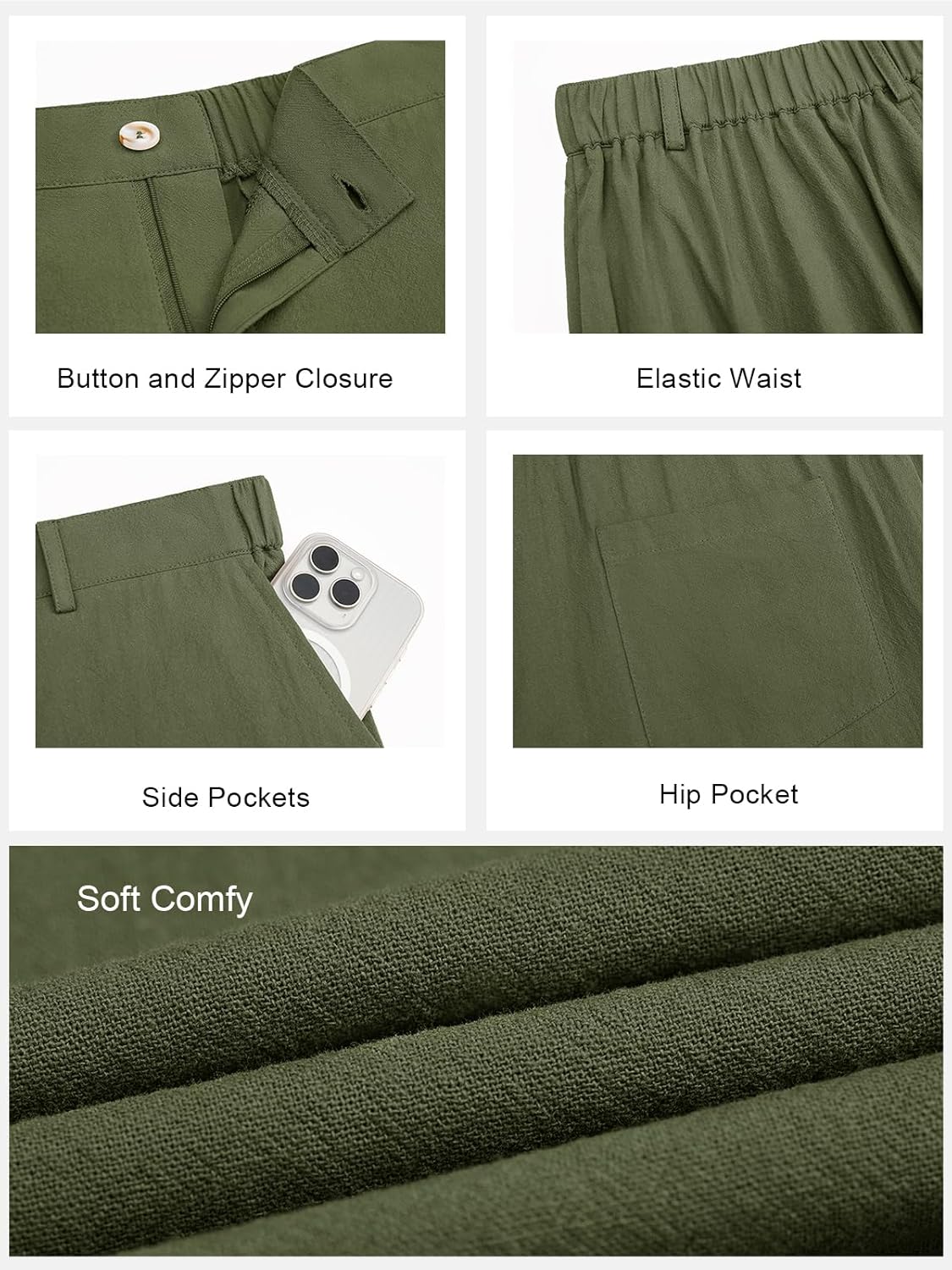 Runcati Mens Casual Pants Linen Elastic Waist Lightweight Straight Leg Pants Cotton Loose Fit Summer Beach Yoga Trousers - Image 4