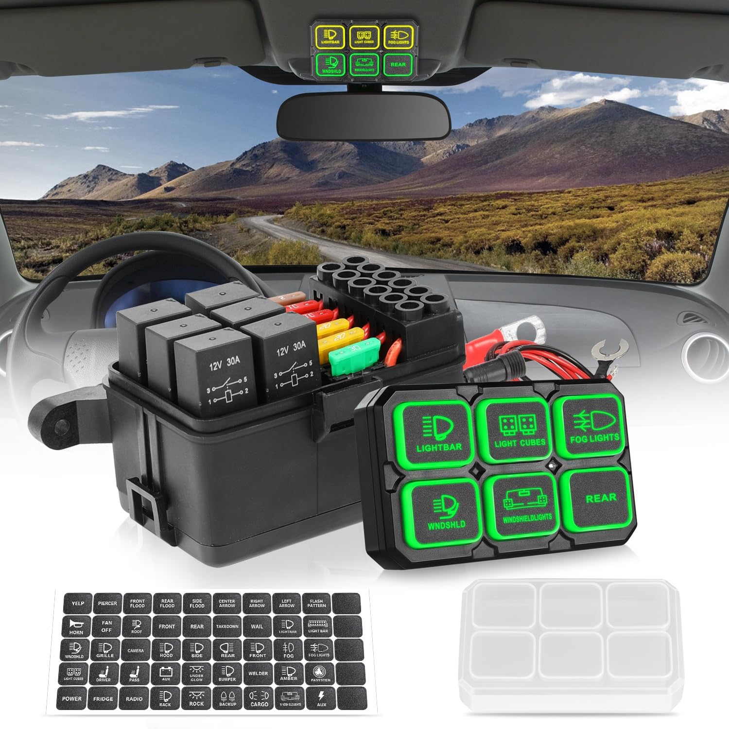 6 Gang Switch Panel with Waterproof Cover, ACEC SHOP Universal Circuit Control Box Electronic Relay System Truck Light Control Panel Touch Switch Panel for Car Truck ATV UTV Marine Boat