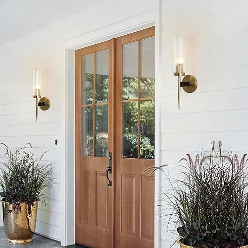 Miniatura 5 de BOKT Moderno apliques cilíndricos para pared, juego de dos apliques de pared de latón antiguo de mediados de siglo, dorado de 1 luz, juego de 2