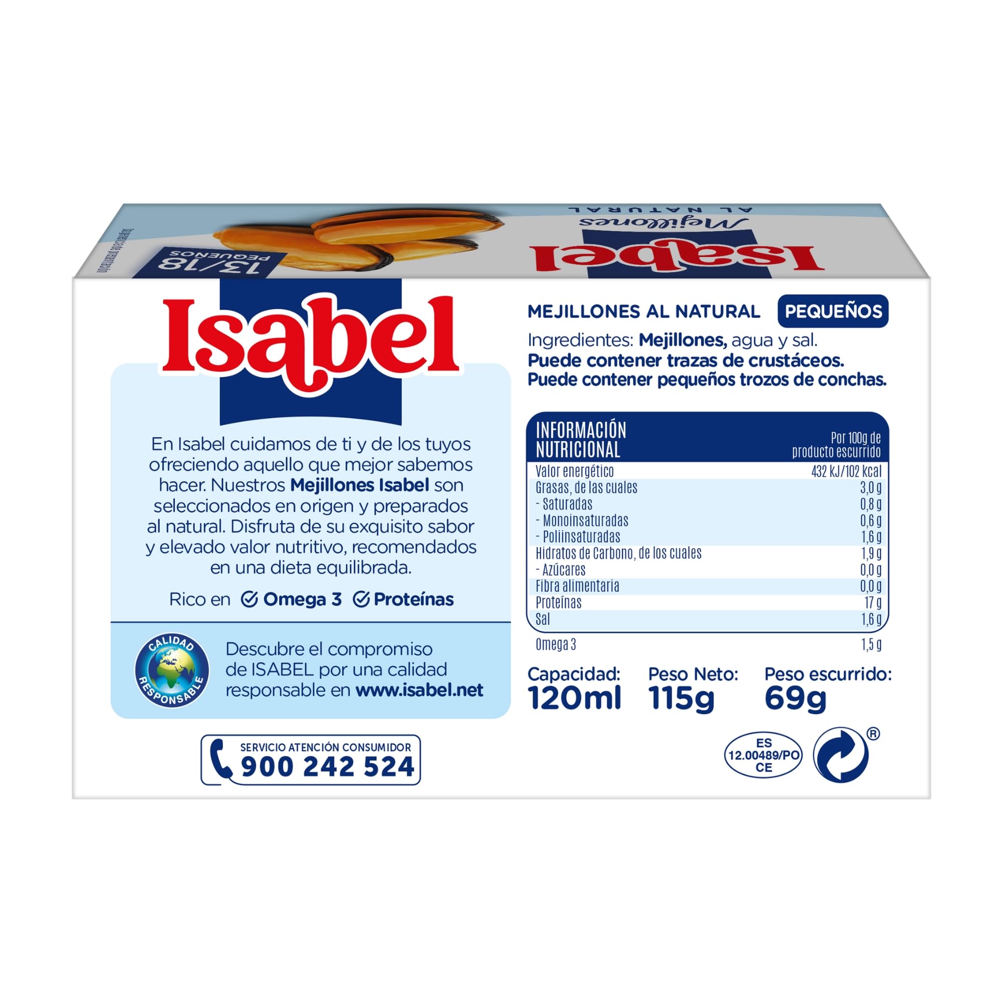 Isabel Mejillones al Natural 13-18 piezas Pack de 5