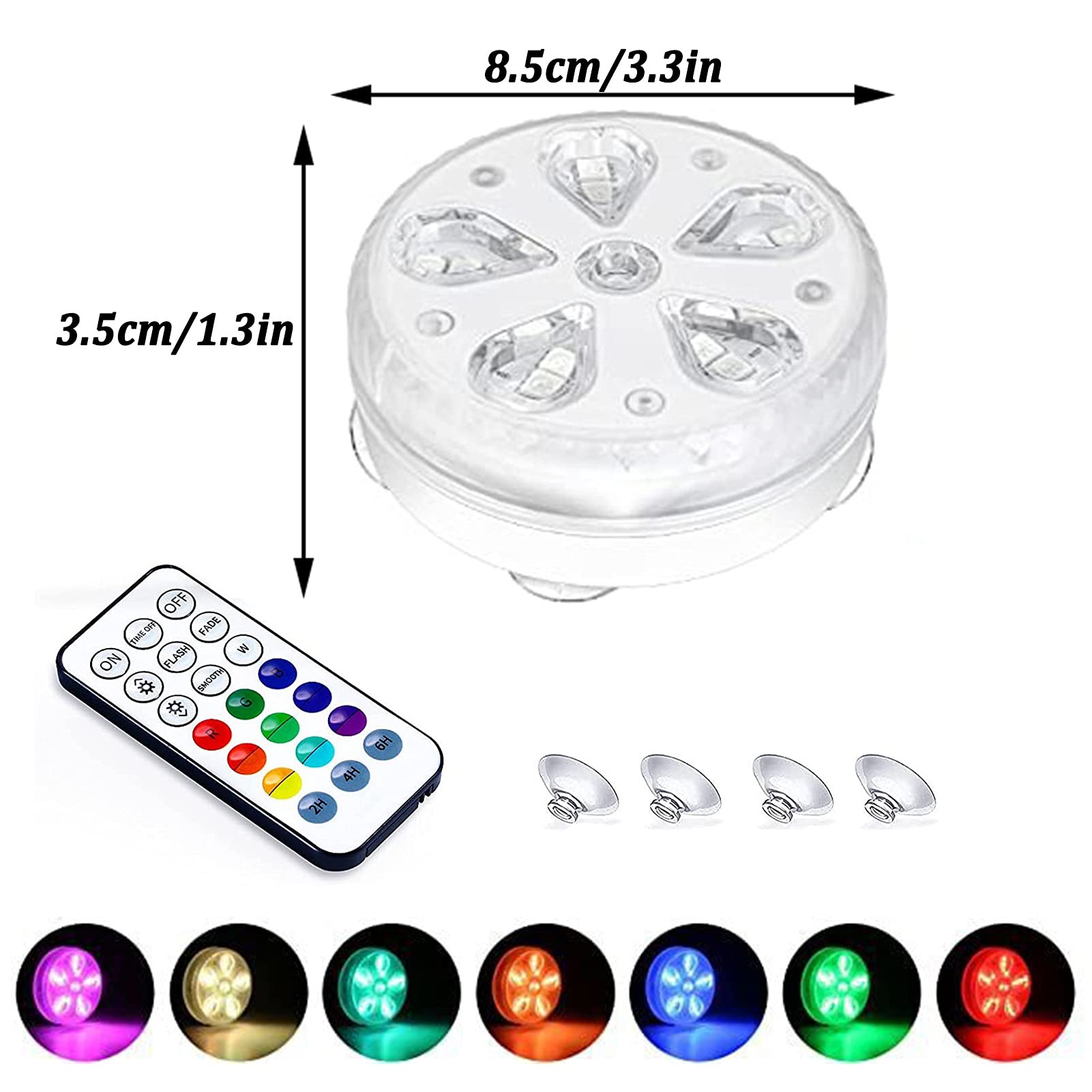 Luces Sumergibles 16LED con RF Remota (164 Pies), 3.3"Cambio de Color Luces Subacuáticas para Estanques para Bañera, Jacuzzi, SPA, Fiesta (Color : 2pcs)