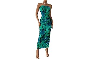 Women's Summer Silk Strapless Maxi Bodycon Dress