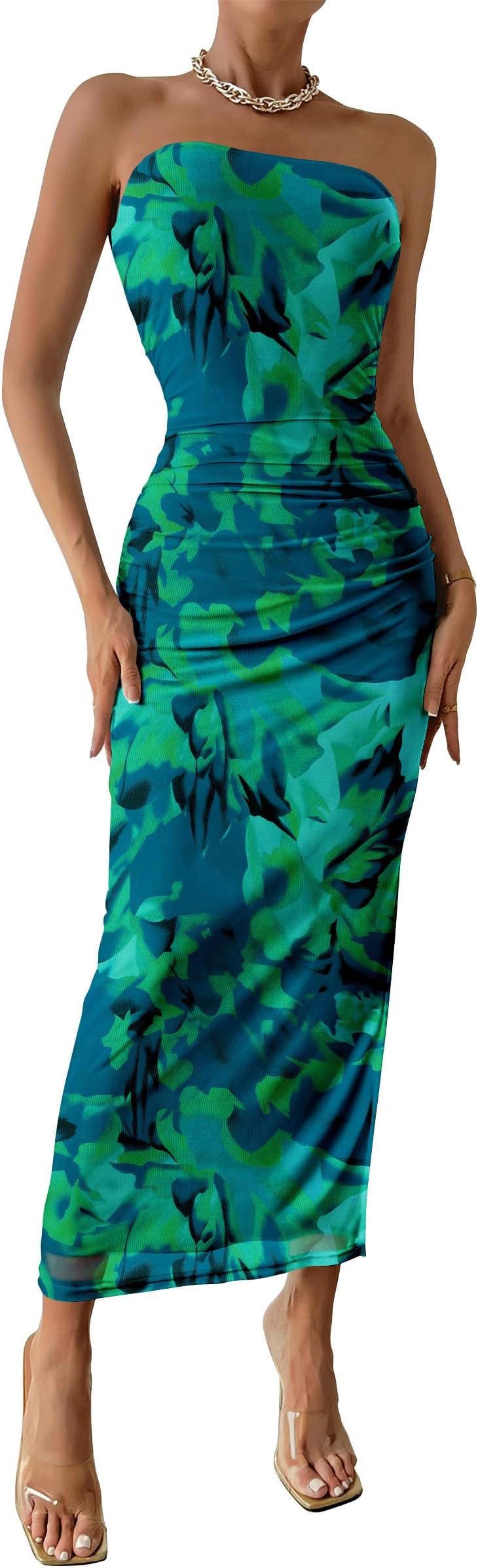 Women's Strapless Bodycon Floral Maxi Dress