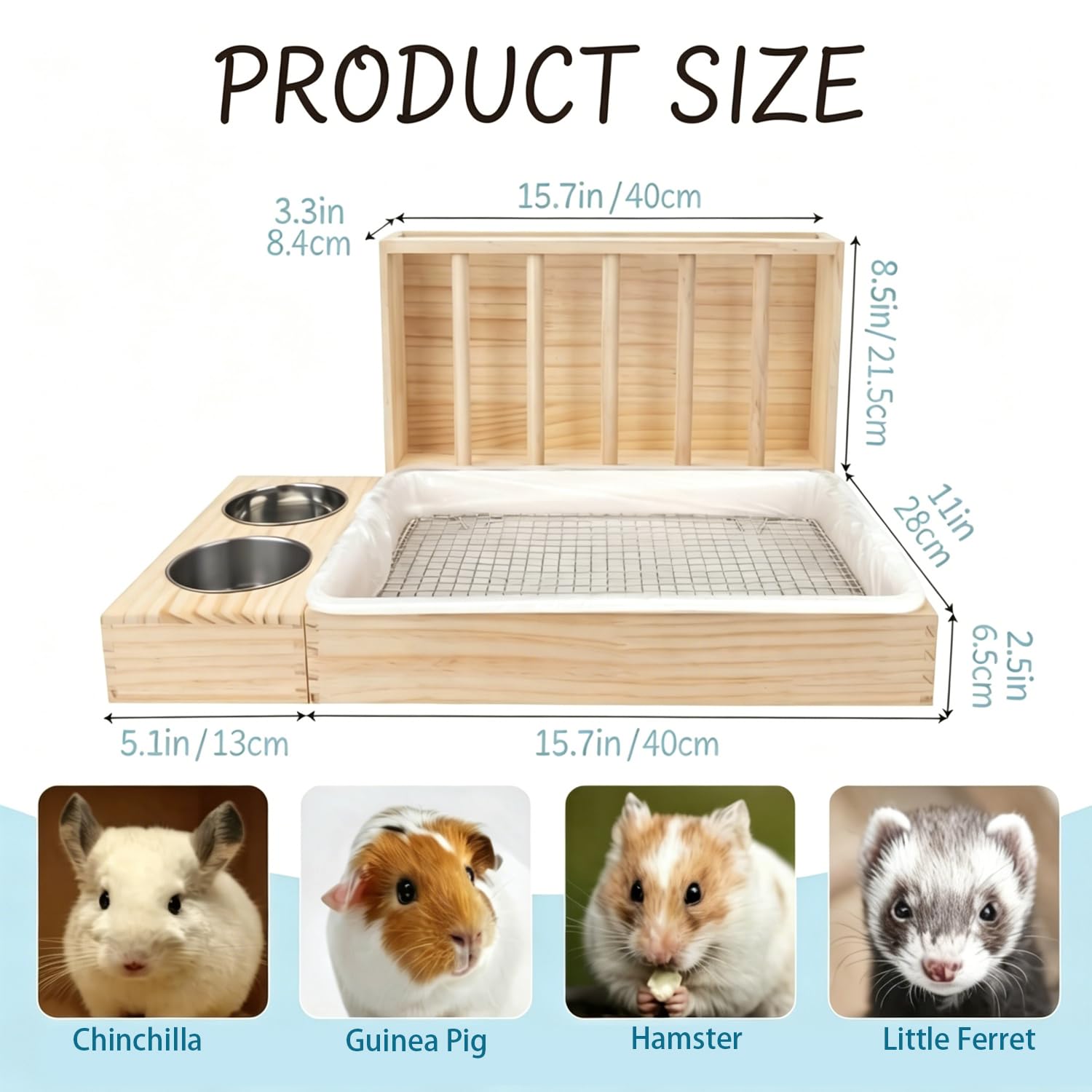 Ratelier Foin Lapin,3-en-1 Conception,2 Gamelles,Litière d'Entraînement pour Lapins,Cochons d'Inde,Chinchillas Et Petits Animaux,Nettoyage Rapide,Grande Capacité,Empêche Le Gaspillage